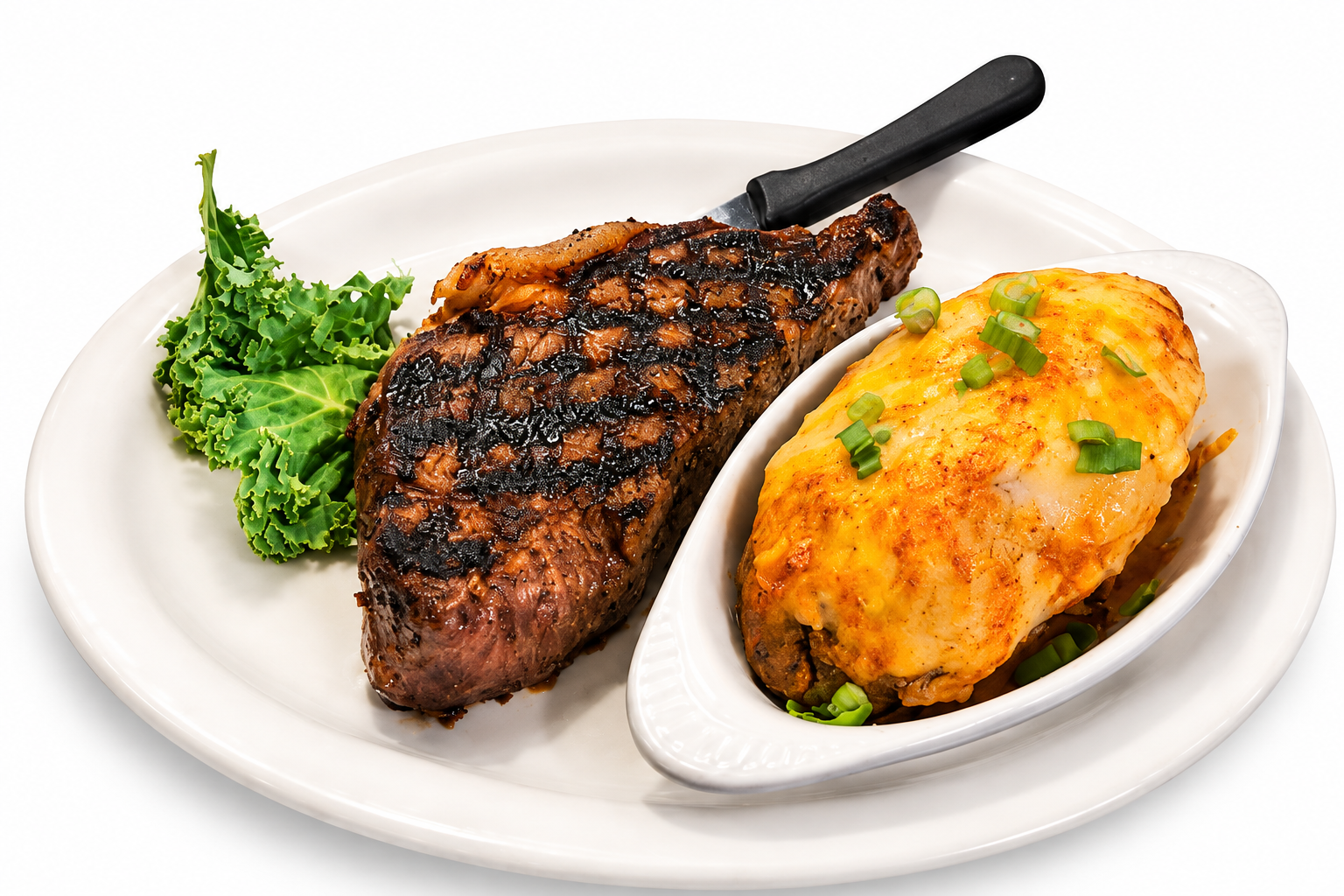 12 oz New York Strip with a twice-baked potato