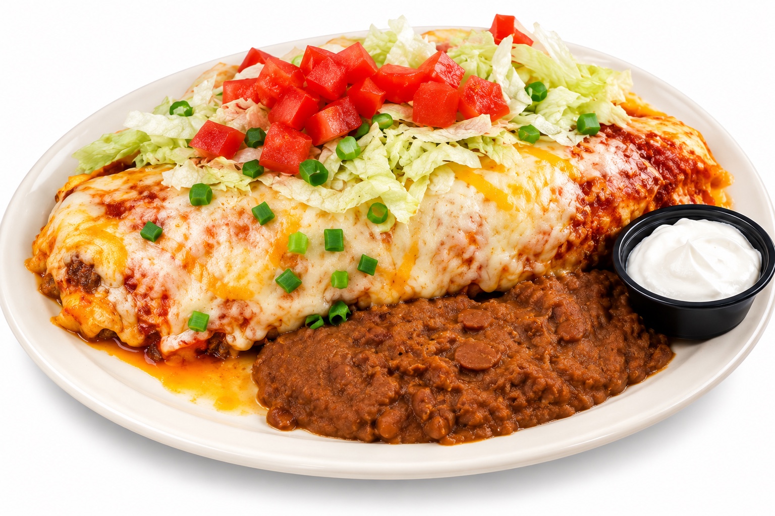 Chicken or Beef Burrito with refried beans and sour cream