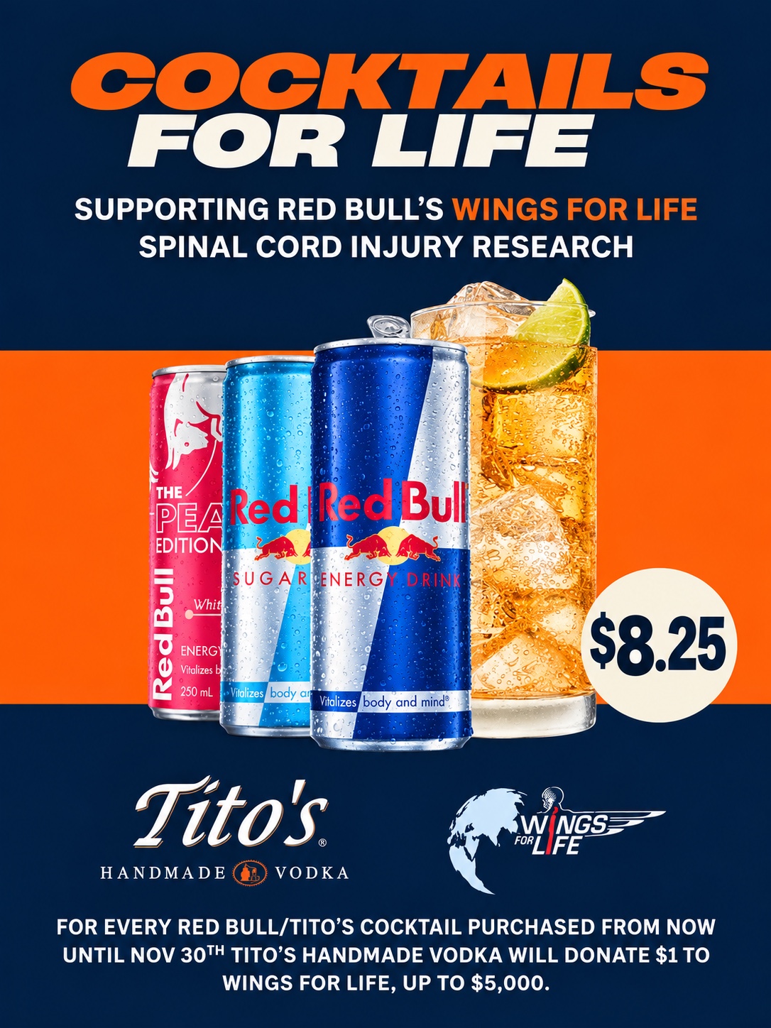 Cocktails for Life promotion supporting Wings for Life spinal cord injury research
