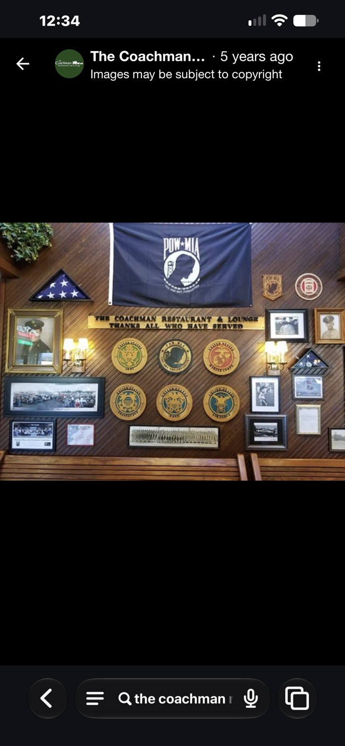 Military portraits, service emblems and the POW/MIA flag